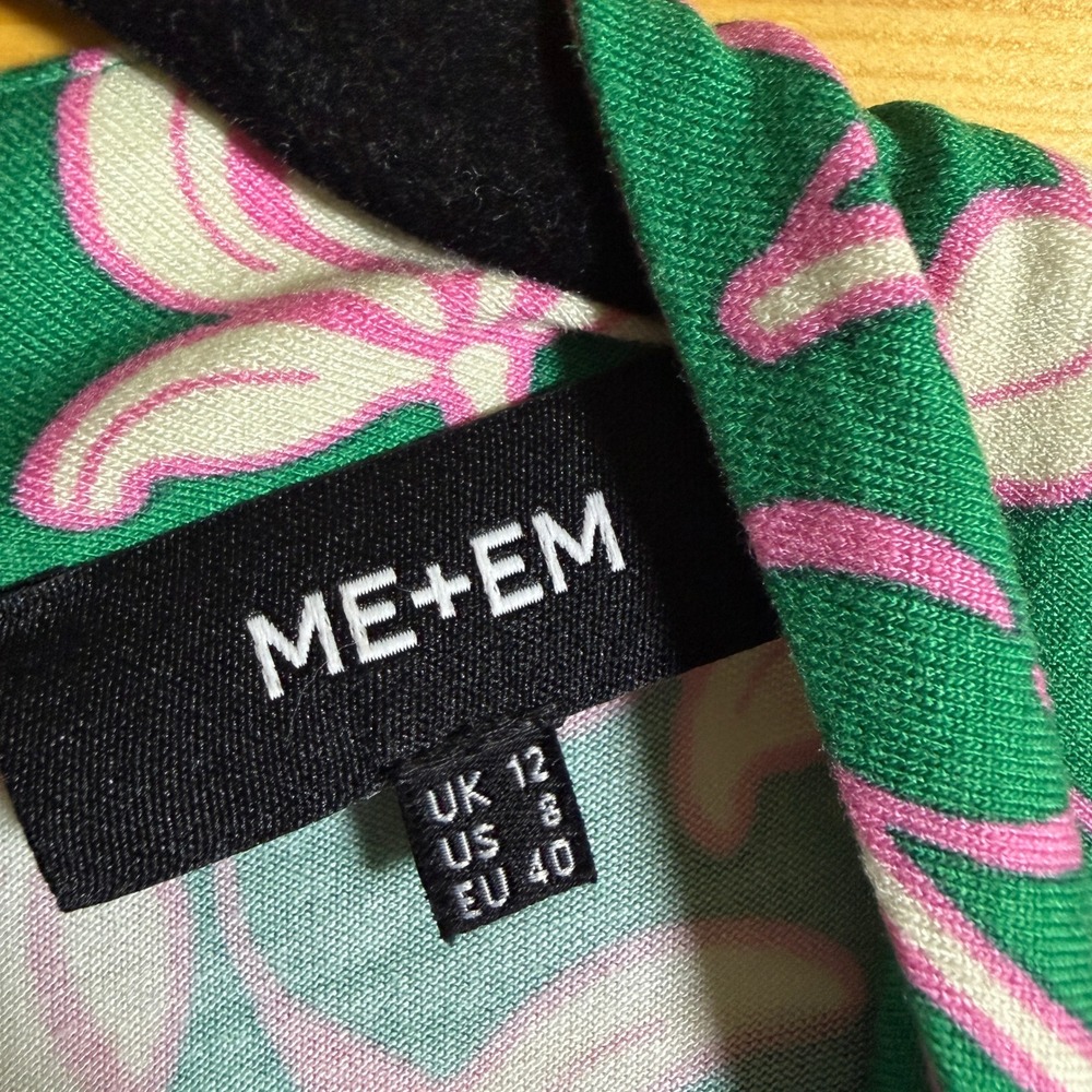 ME+EM Maxi Dress Women 8 Green Pink Floral Lily Mock Neck Sleeveless Resort - Picture 3 of 9